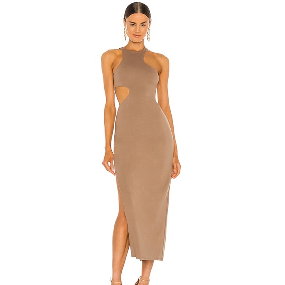 Michael Costello x REVOLVE Rylan Midi Dress in Taupe L - Picture 1 of 11